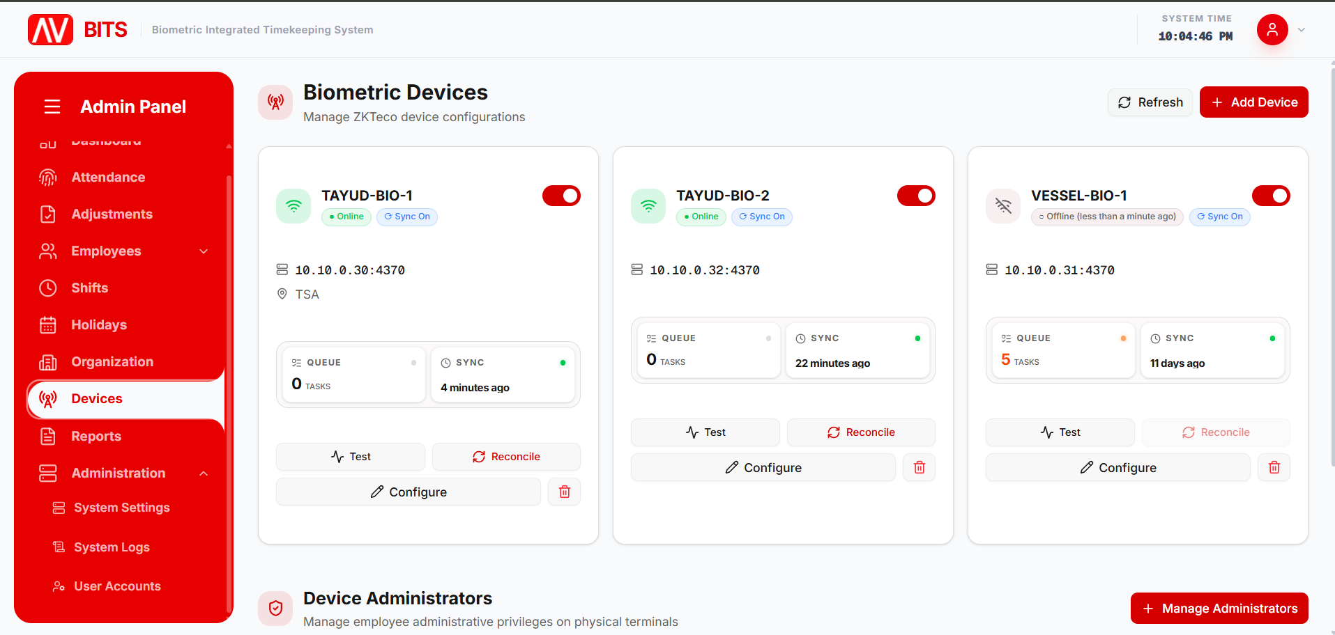 BITS Biometric Device Management